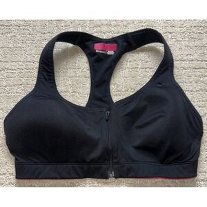 Under Armour Zip Front Sports Bra Womens 38C Black HeatGear Racerback Workout